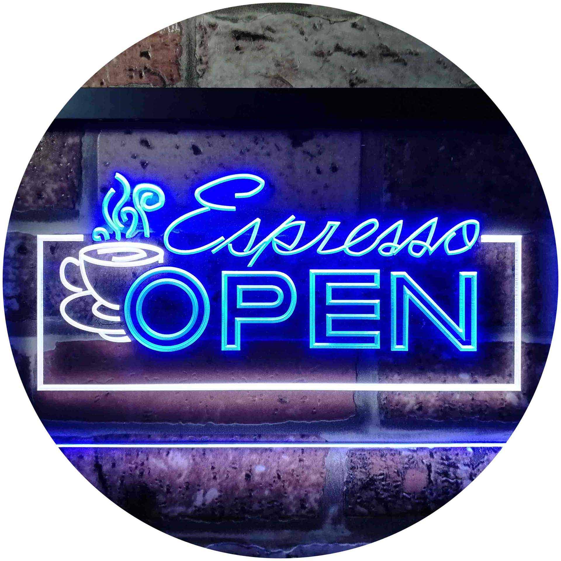 Espresso Coffee Shop Open Dual Color LED Enseigne Lumineuse Neon Sign Blanc et bleu 600 x 400mm st6s64-i0020-wb