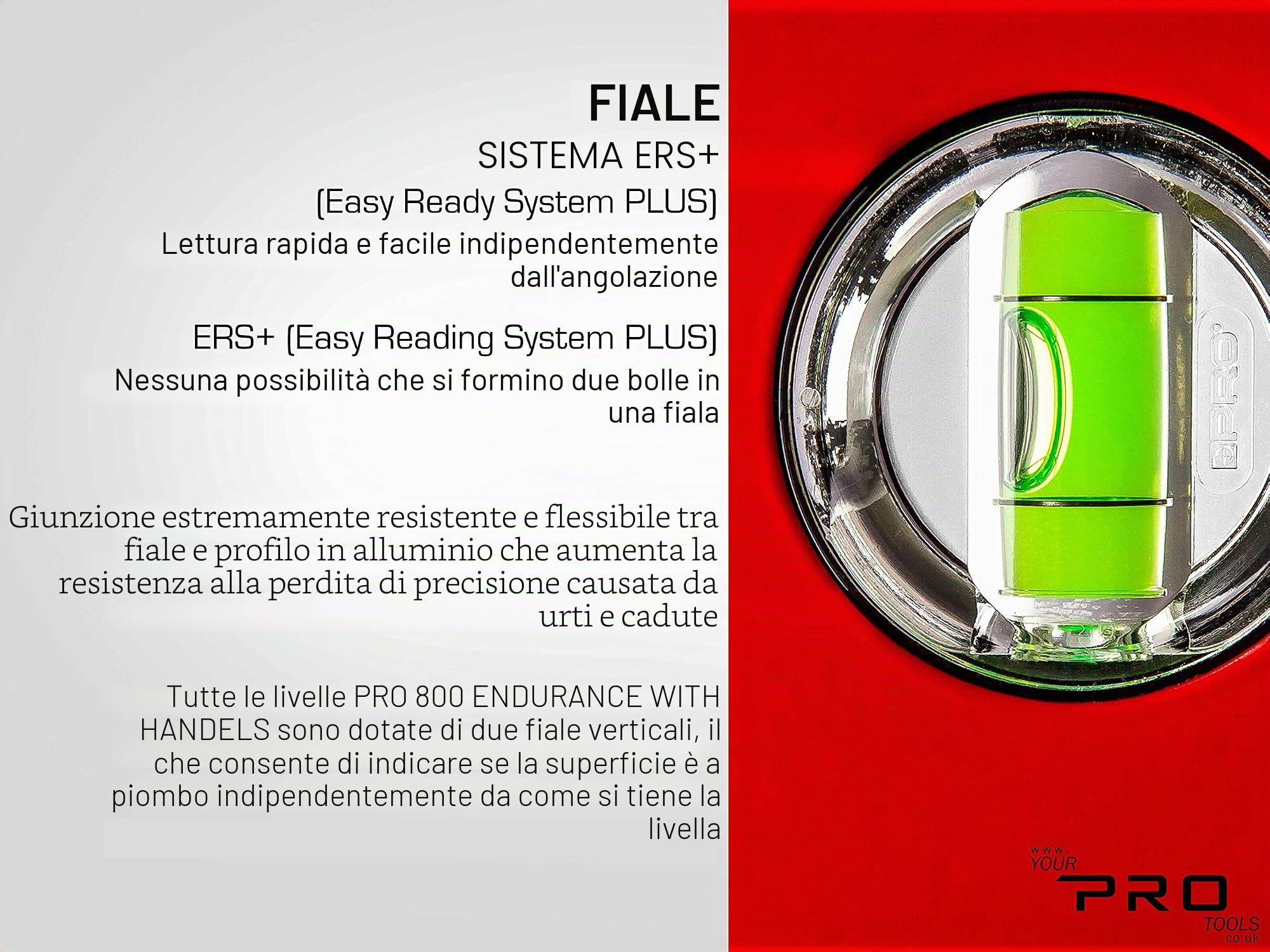 PRO800 Livella a Bolla 200cm fresata su un lato con Profilo Ergonomico - ERS+ (Easy Reading System) Livella bolla e precisa con tappi di chiusura antiurto - Colore Nero