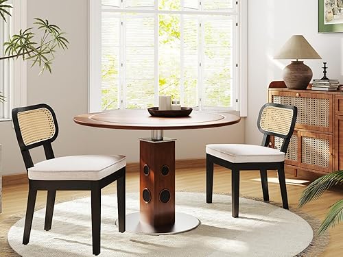 Juego de 2 sillas de comedor de ratán de granja, sillas modernas de cocina y comedor de madera con respaldo de caña, cómodo asiento tapizado de