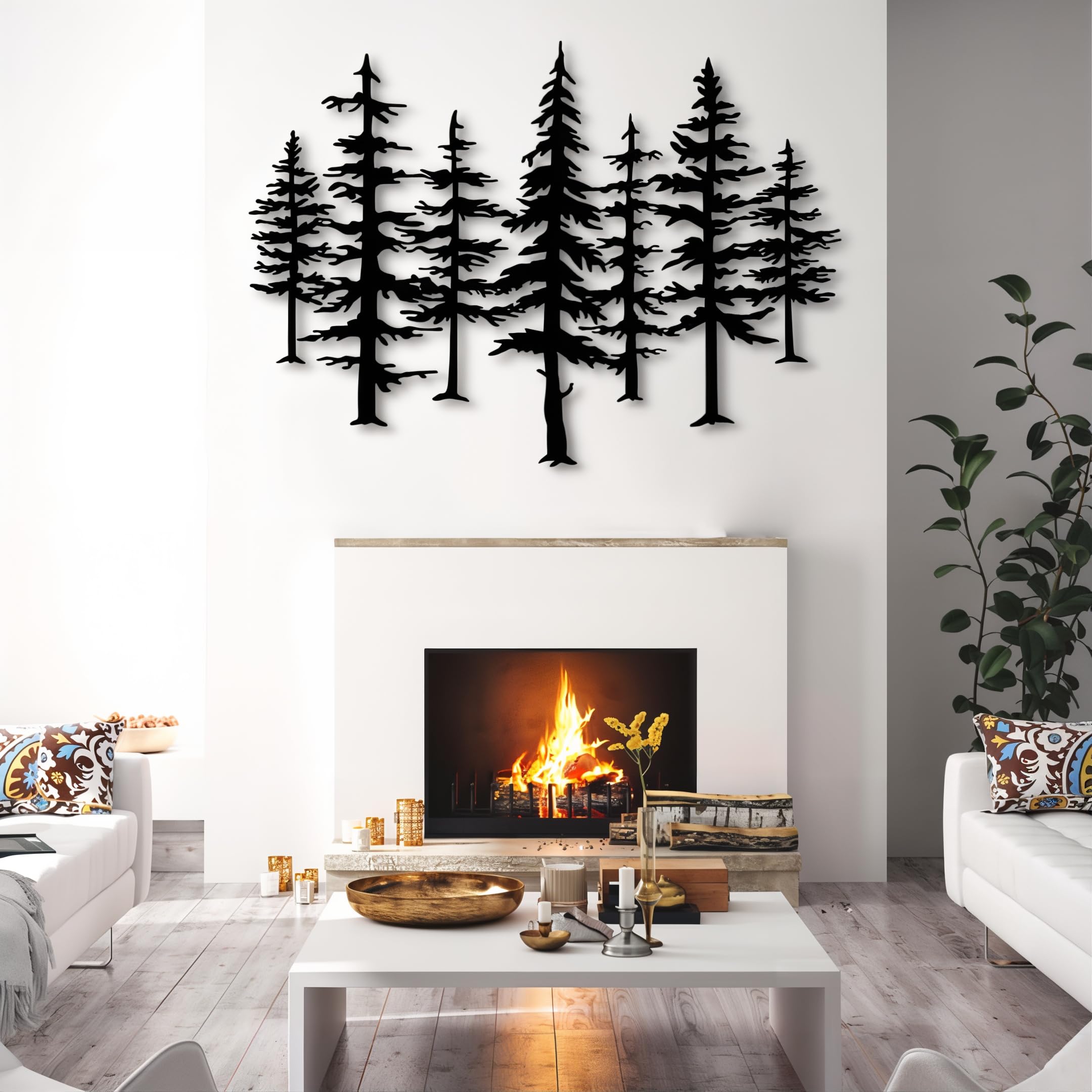 Pine Tree Metal Wall Art, Nature and Forest Wall Decor, Large Metal Pine Tree Art, Farmhouse Decor for Living Room, Office, Boho Decorations, Forest