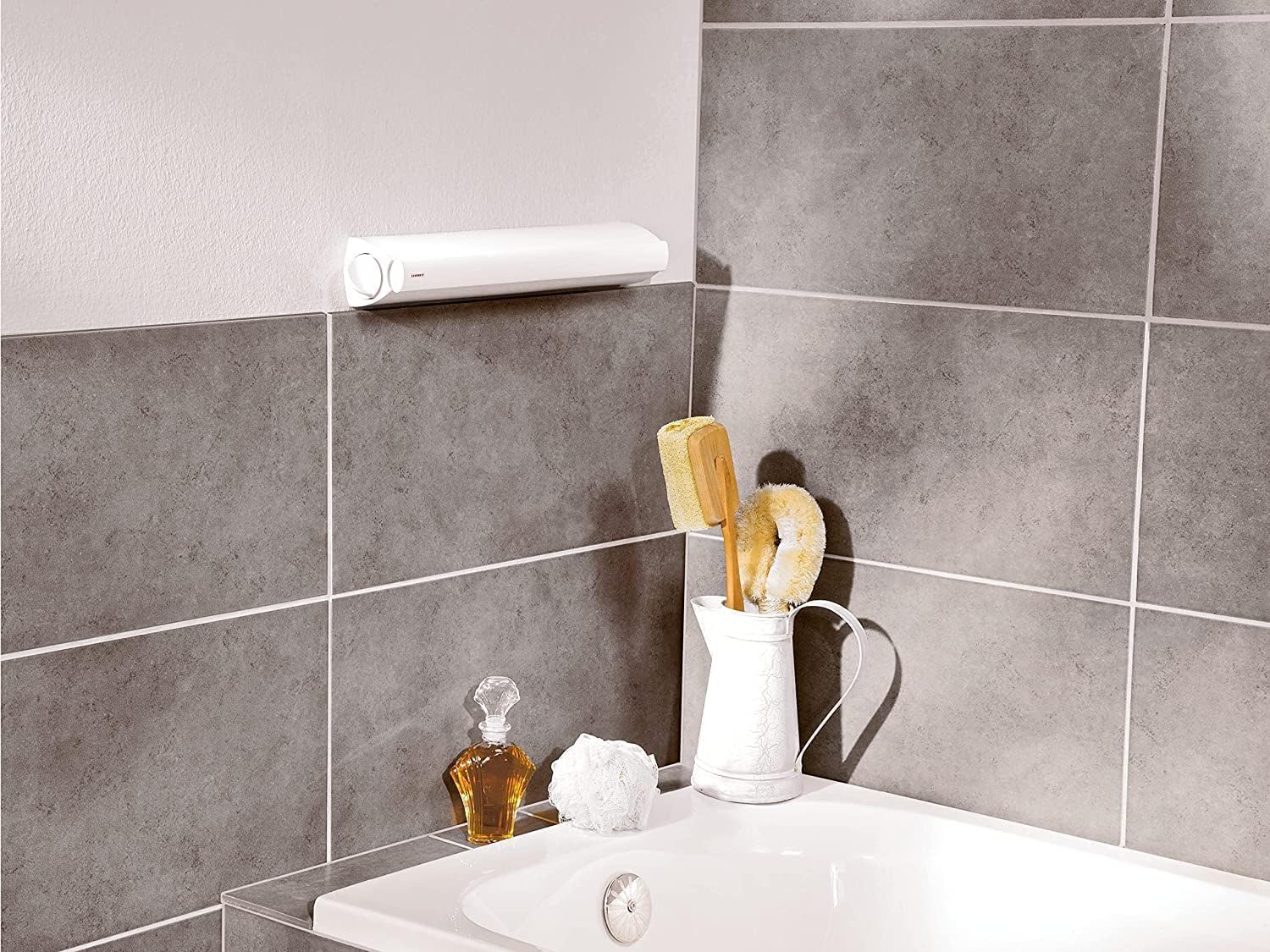 Leifheit Rollfix 210 Longline wall dryer mounted on a wall in its folded position