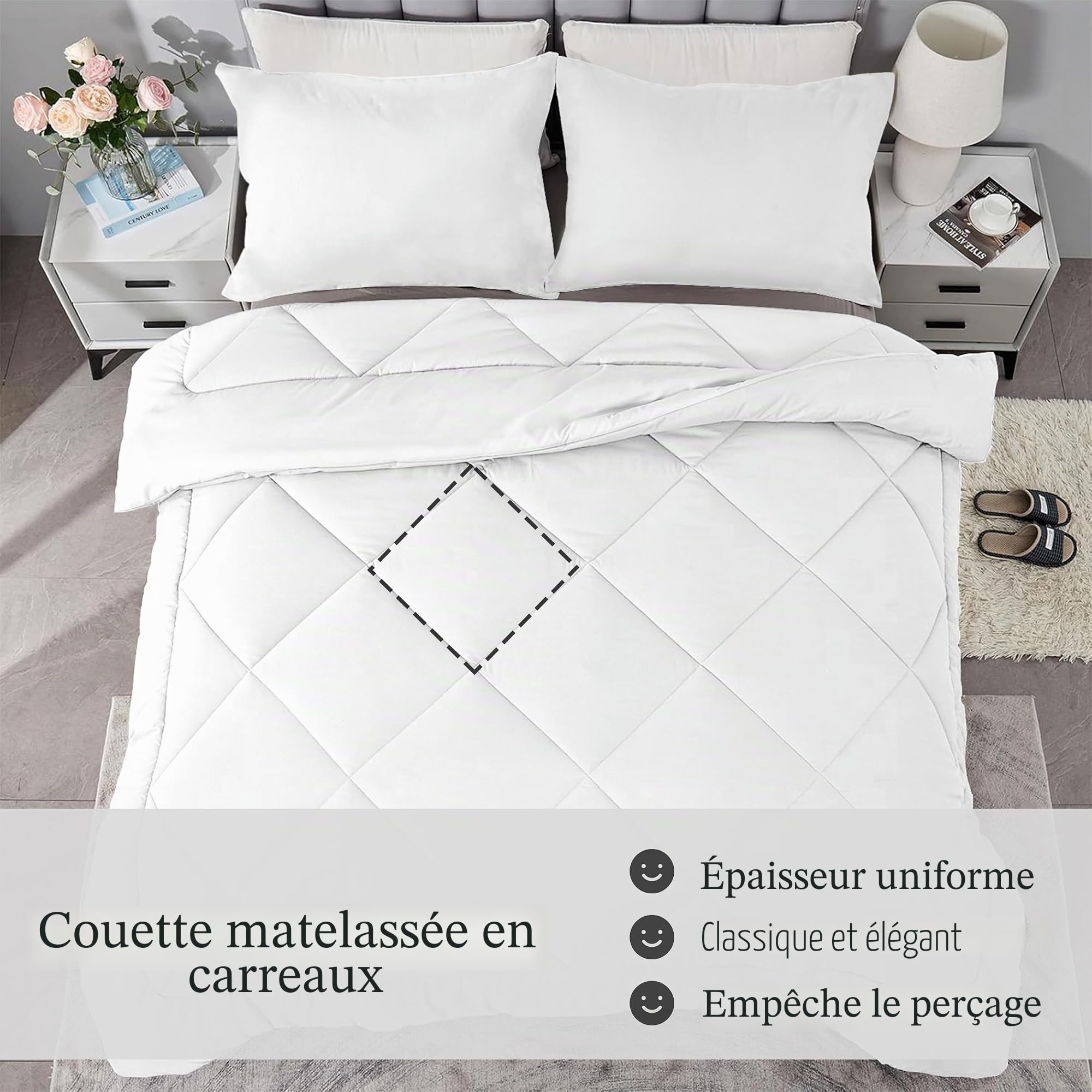Couette 220x240 - Couette Imprimée Patchwork - Couette 4 Saisons Motif Bohème Fleurs - Couette Réversible 2 Personnes Édredon Lavable et Taies d'oreiller 65x65 - Rouge B53