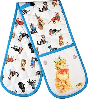 Double Oven Gloves Kitchen Cooking Baking Oven BBQ Pans Potholder Mitts Mitten Grill Novelty- Pretty Cats 100% Cotton Double Oven Gloves heat resistant UK