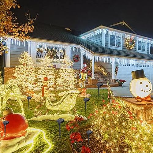 Miniatura 9 de Dazzle Bright Paquete de 4 tiras de luces solares para exteriores, total de 160 pies, 480 luces LED solares impermeables, 8 modos, luces de alambre