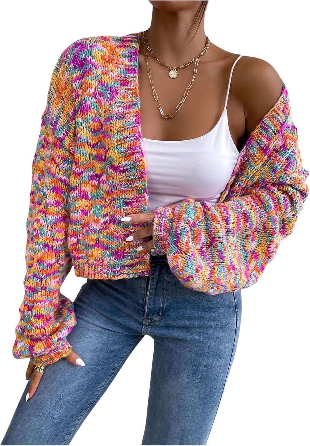 SHENHE Women's Cropped Cardigan Open Front Long Sleeve Ribbed Knit Sweater - Image 4