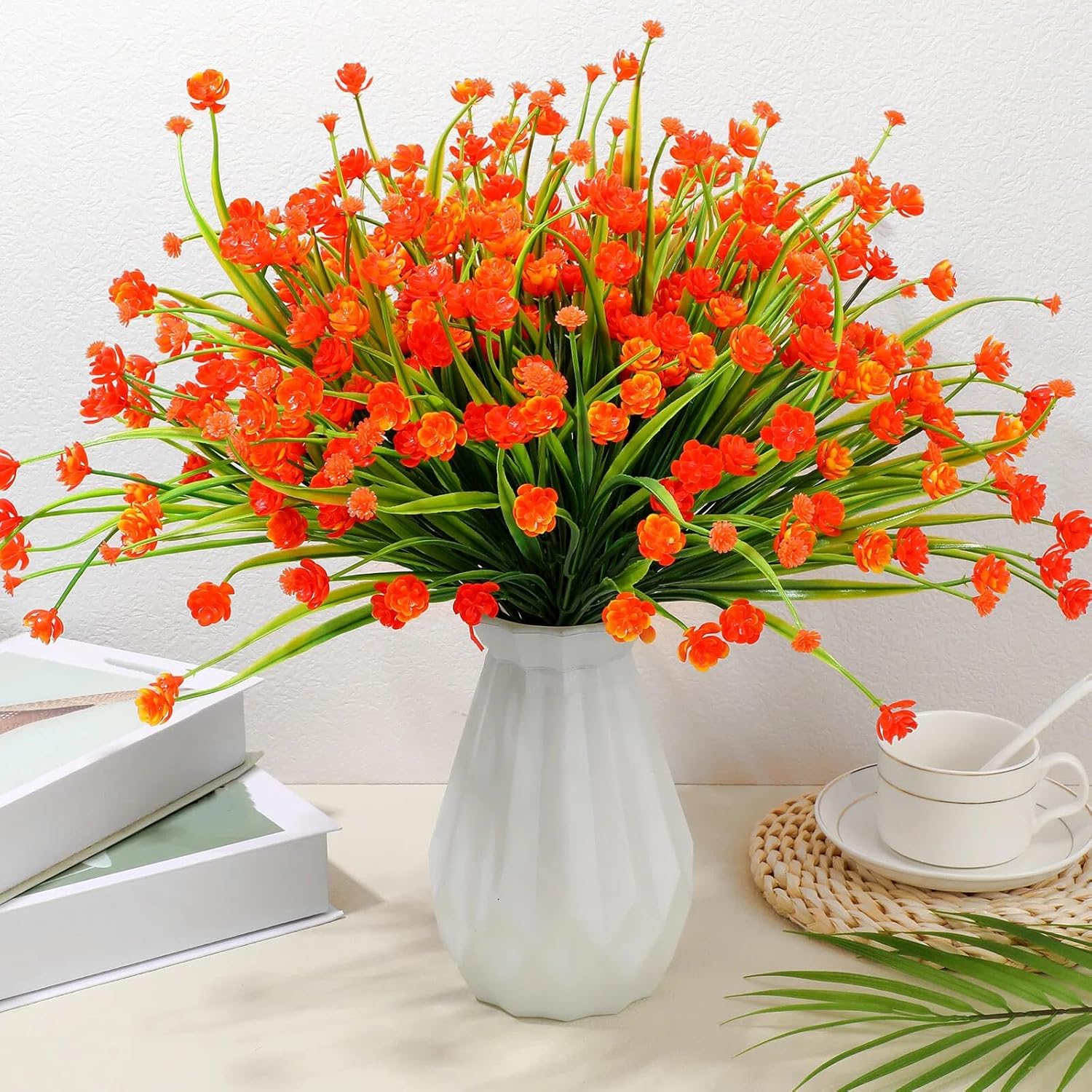 Hoteam 40 Bundles Outdoor Artificial Flowers Plants UV Resistant Outside Fake Flowers Plastic Plants Outdoor Spring Summer Seasons Decoration Shrubs Garden Porch (Orange) - Image 5