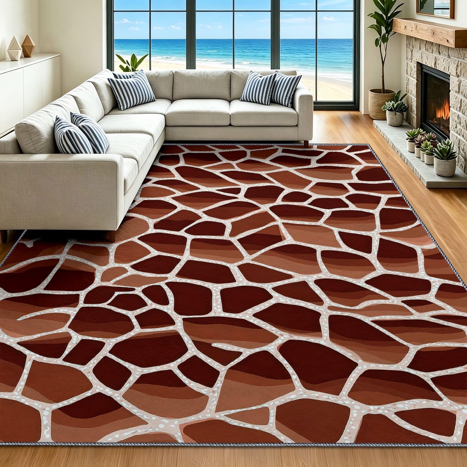 Alfombra de salón lavable de 60x110 cm con pelo corto marrón