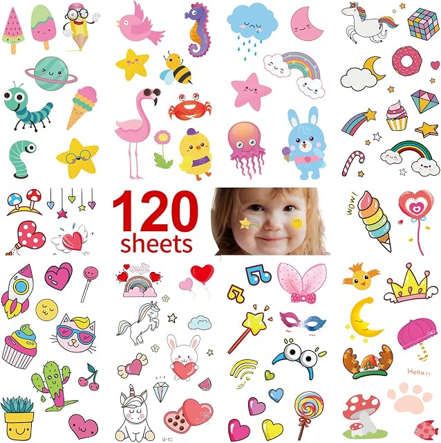 Metker 120 sheets (1400 patterns) kids waterproof Temporary Tattoos, children's temporary tattoo toys,suitable for birthday parties,group activities,tattoos stickers for kid Goody Bag Stuffers