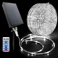 Vista 1 de Cadena de luces solares de cuerda para exteriores, impermeables, LED, 66 pies, 200 luces LED de color blanco frío, 8 modos de iluminación, luces