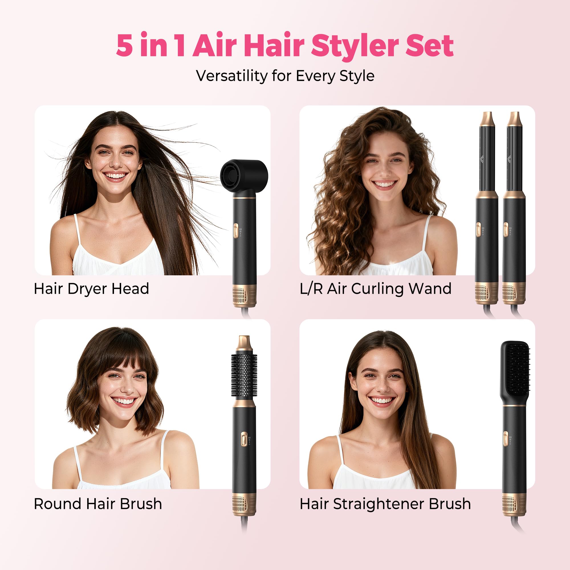 Atopskins Spazzola Asciugacapelli Ad Aria Calda 1000W,Hair Styler 5 In 1 Air Styler,Combina le Funzioni di Asciugacapelli,Arricciacapelli e Spazzola Phon,Contiene Ioni Negativi ad Alta Concentrazione