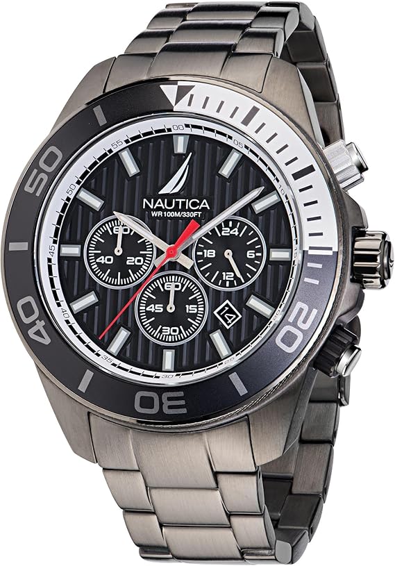 Nautica One NAPNOS305 - Orologio Cronografo Uomo 48mm, Cassa In Acciaio Riciclato E Cinturino Blu