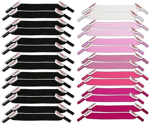 uLace Classic 14 Pairs Bundle - Black and Pretty Pink No-Tie Shoelaces - Elastic Shoe Laces for Sneakers | Stretchy, Elastic Laces | Easy Installation - 28 Laces