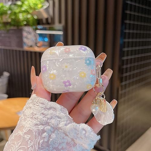 Miniatura 7 de Cute Airpod 3 Case 2021 Flowers with Shell Pearl Keychain Luxury Marble Protective Cover Compatible with AirPods 3rd Generation Case for Girls Women