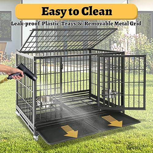 Miniatura 8 de Jaula de perro indestructible resistente de 48 pulgadas para perros grandes, a prueba de escape, jaula de metal grande para perros de alta ansiedad,
