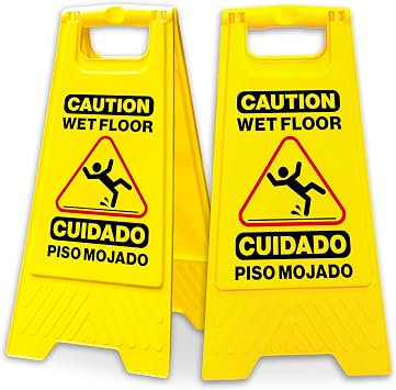 Caution Wet Floor Sign, 24 Inch Folding A Frame, Bilingual, 2 Pack | Bright Yellow Double Sided Warning Sign for Indoor Use, Walkways, Entrances, Commercial Use, English and Spanish