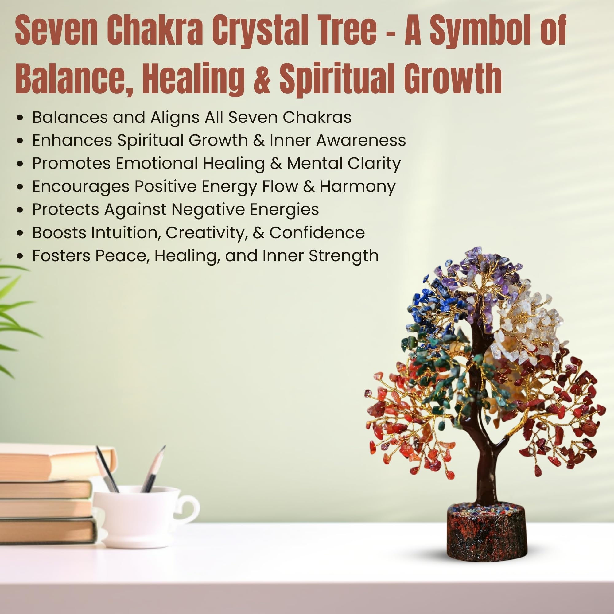 kristalglobe 7 Chakra Crystal Tree of Life 500 Beads, Large Healing Crystal Bonsai Money Tree for Wealth & Positive Energy - Image 4