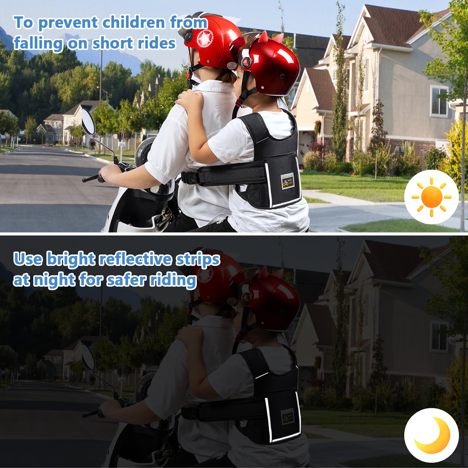 Cintura di sicurezza per moto, cintura regolabile, cintura per bambini, traspirante, per bambini dai 2 ai 15 anni