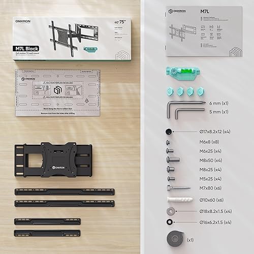 Miniatura 9 de ONKRON Full Motion TV Wall Mount for 40-75 Inch TVs up to 150 lbs, Articulating TV Wall Mount Swivel and Tilt, Long Arm Extension, max VESA 600x400,