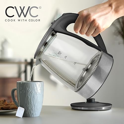 Miniatura 3 de COOK WITH COLOR Hervidor eléctrico de vidrio 1.8L - Hervidor rápido, diseño elegante y características de seguridad - Perfecto para rápido y fácil,