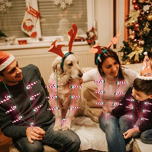 Miniatura 6 de Collar de Navidad iluminado, 4 piezas de collar de Navidad con bastón de caramelo brillante para mujeres y hombres, collar de luz 3D con 7 colgantes