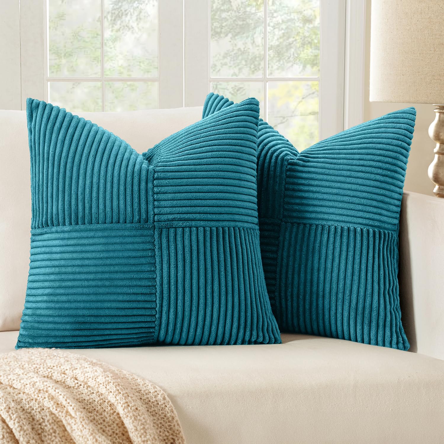 MIULEE 2er Set Kord Kissenbezug Dekorative Kissenhülle Sofakissen Modern Weich Deko Couchkissen mit Verstecktem Reißverschluss Sofa Zierkissenbezug
