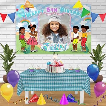 Cakcery Grace Kids Birthday Banner Personalized Party Backdrop Decoration 60x44 Inches - 5x3 Feet