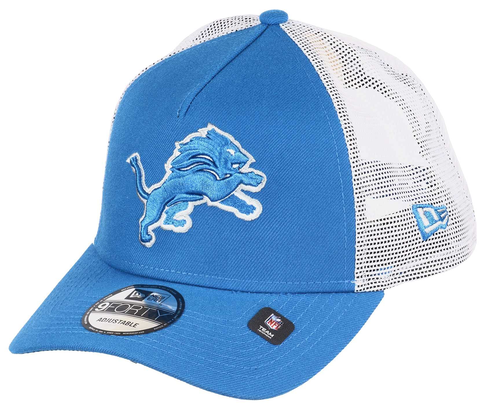 New Era Detroit Lions NFL White Mesh Trucker 9Forty A-Frame Trucker Cap - One-Size