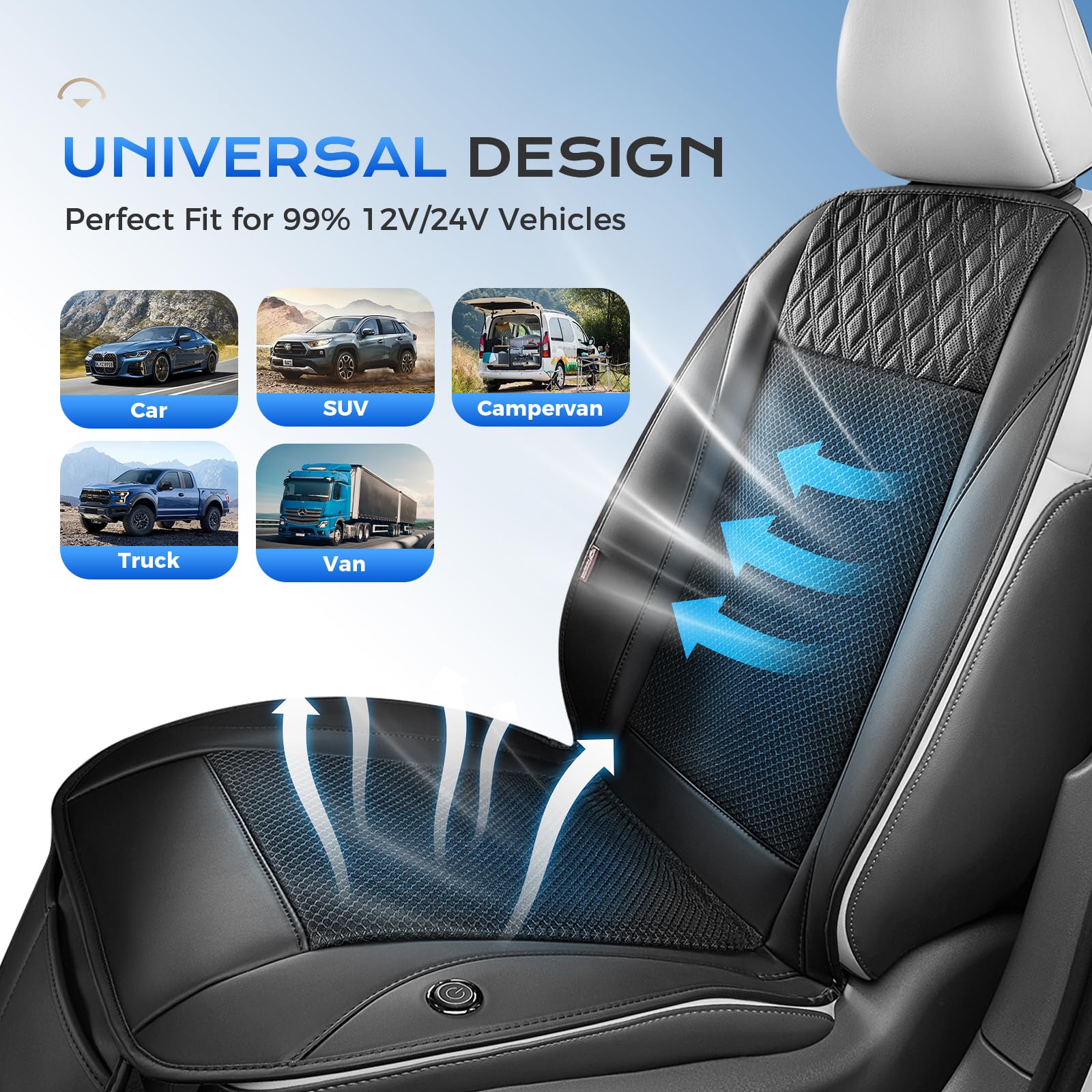 Coverado Estate Auto Coprisedili con Potente Ventilatori, 3 Velocità Regolabile Coprisedile Auto Ventilato Universal Fit per limousine,LKW, SUV, VAN