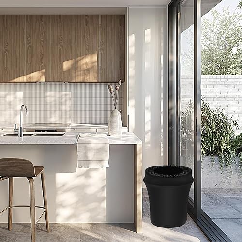 Miniatura 6 de 3 fundas elásticas de elastano para botes de basura de 32 galones, color negro de primera calidad, para exteriores, cubierta ajustable para