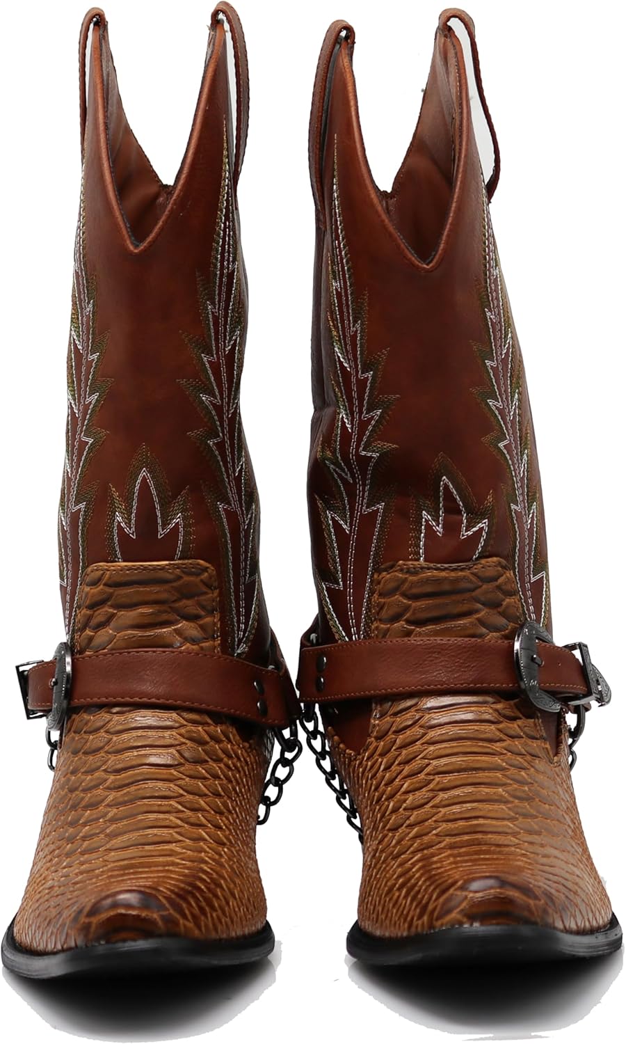 Enzo Romeo JVN Men's Dress Ankle Mid Calf Western Cowboy Boots Alligator Prints Side Zipper Removable Chain Low Heel