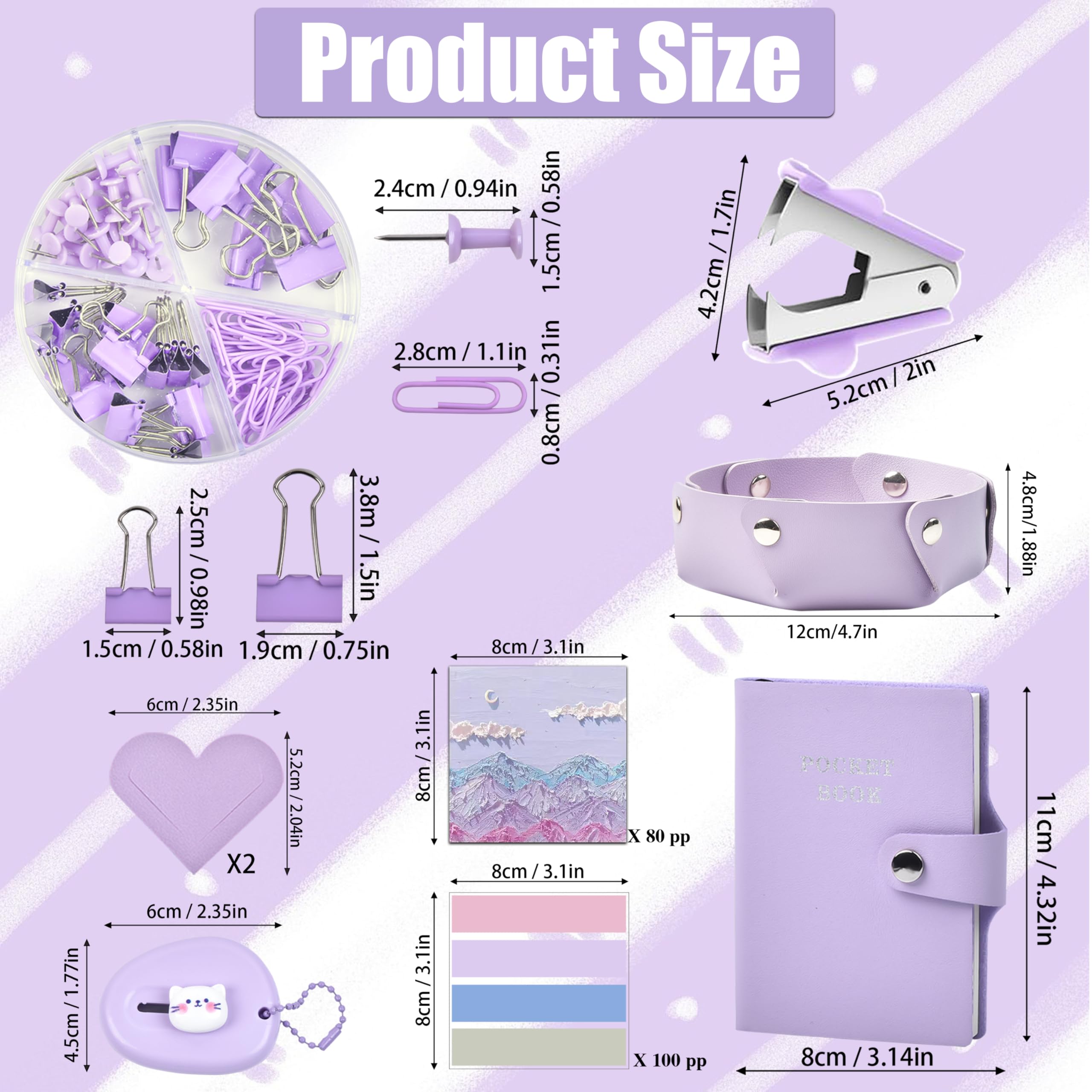Accessori da scrivania viola, set da 24 pezzi per ufficio e organizer da scrivania, con dispenser per nastro, cucitrice, levapunti, ecc, riempi la tua scrivania con bei colori