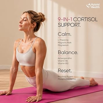 Hybrid Health Cortisol Reducing Supplements - 2 Months Supply, 9-in-1 Cortisol Support & Hormone Balance for Women Formula, with Ashwagandha, Rhodiola, L-Theanine, Phosphatidylserine, 120 Capsules