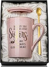 Sister Gifts from Sister - Gift for Sister - Unique Birthday Gifts Ideas for Best Friend, Big Sister, Little Sister, Soul Sister - Marble Ceramic Sister Coffee Mug Gifts Box Printed Gold 14oz Pink