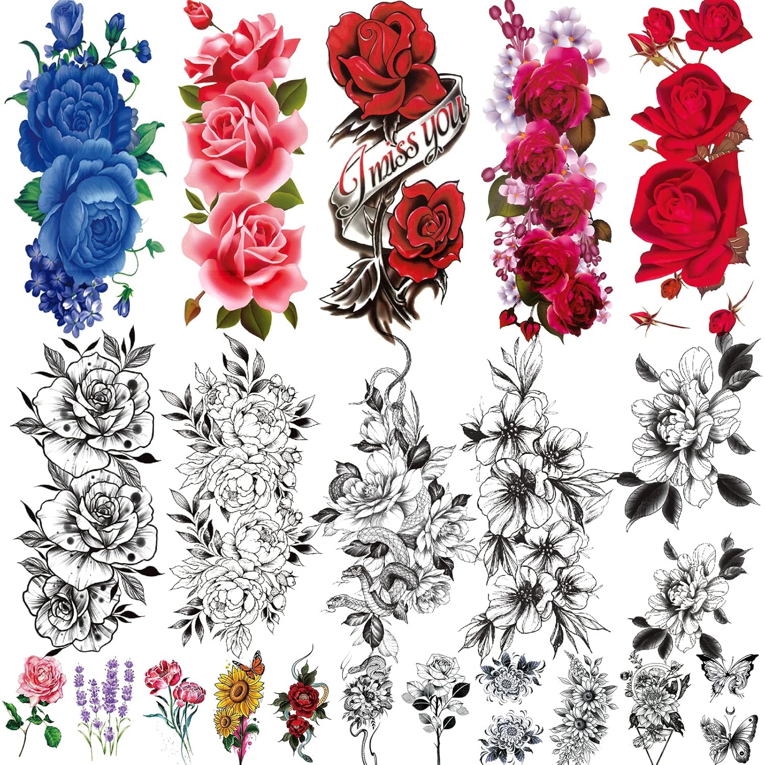 Amazon Com Jeefonna 21 Sheets Flowers Temporary Tattoos For Women Waterproof Fake Tattoos Rose Peony Body Art Arm Tattoo Stickers For Women Girls Beauty Personal Care
