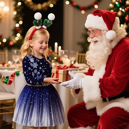 Miniatura 4 de VIKITA Vestidos de invierno para niñas de manga larga para niñas pequeñas, vestidos de tul para fiestas de 3 a 12 años