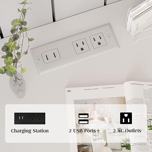 Miniatura 13 de Mesita de noche LED negra con estación de carga, mesa auxiliar con 3 cajones y luz, mesa auxiliar con almacenamiento abierto, junto al armario para