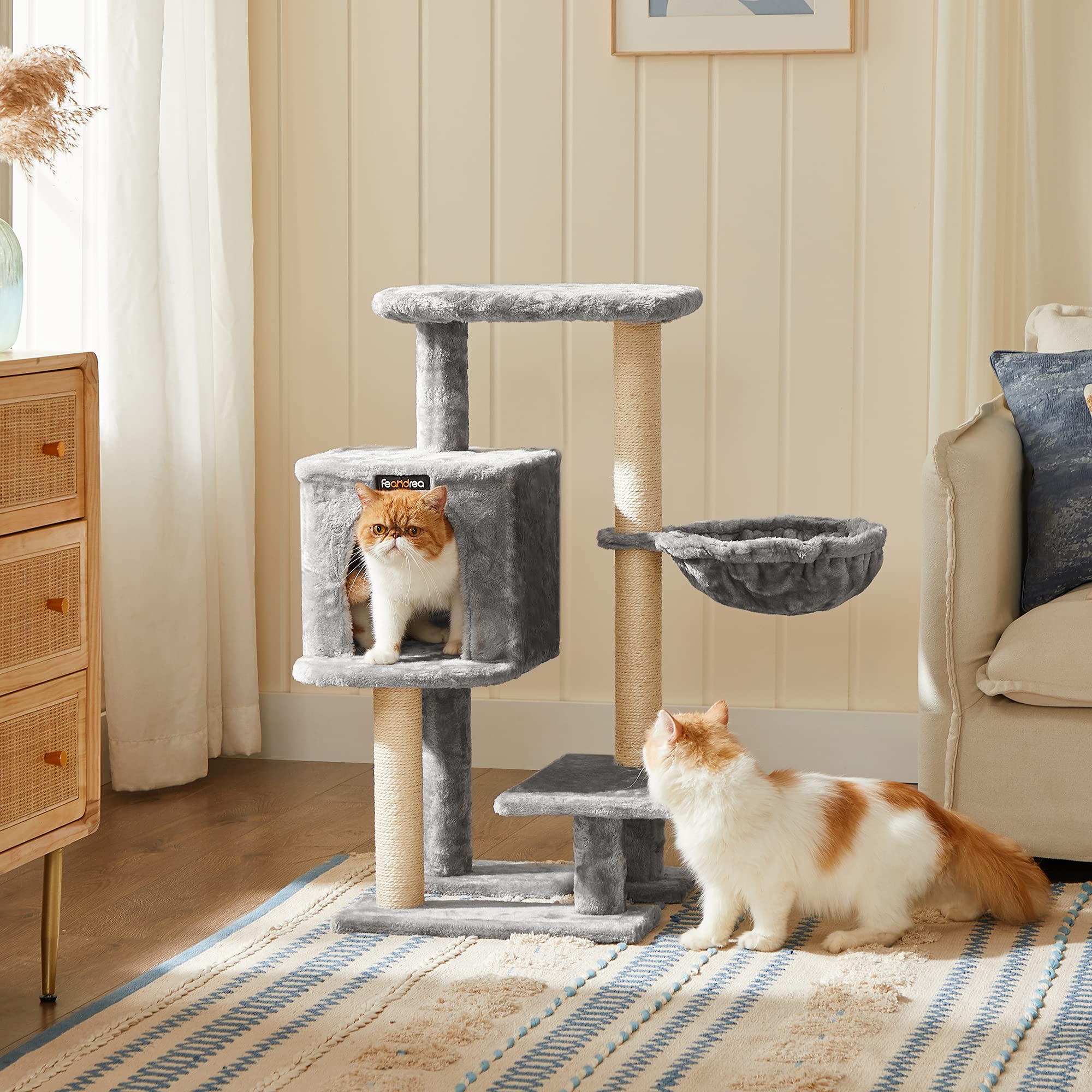 FEANDREA Albero per Gatti, Piccola Casetta da 84 cm, Grigio Chiaro PCT142W01
