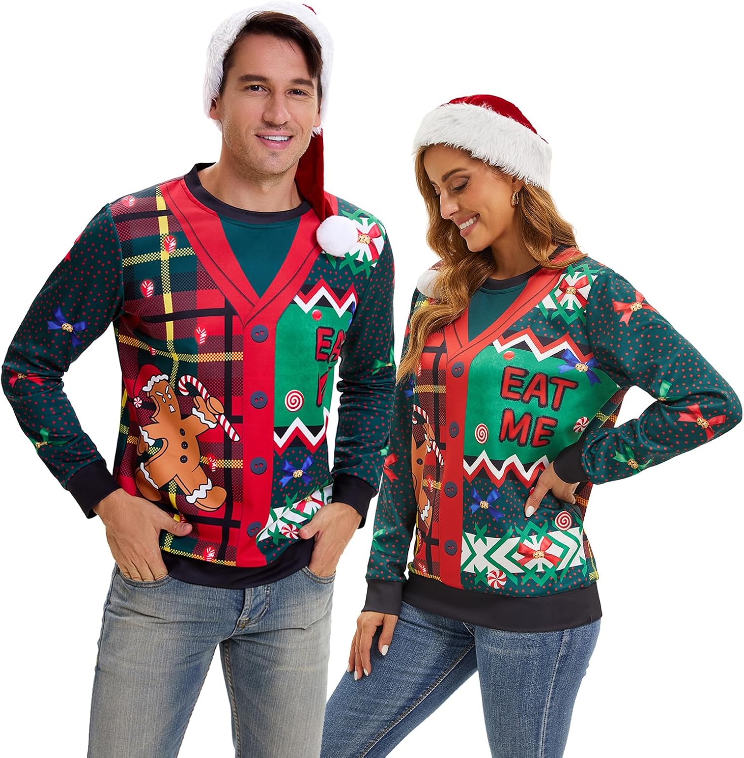 Ugly Christmas Sweater Women Men Novelty 3D Funny Pullover Crewneck Sweatshirt with Santa Hat for Party - Image 3