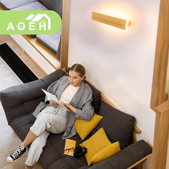 AOEH LED Wandlamp Binnen Houten Wandverlichting Bamboe Hout lange wandlamp 7w Warm Wit 3000k Lamp Hout Moderne Wandverlichting Voor Slaapkamer Woonkamer Hal Trap Interieur Verlichting Nachtlamp 20cm photo 2