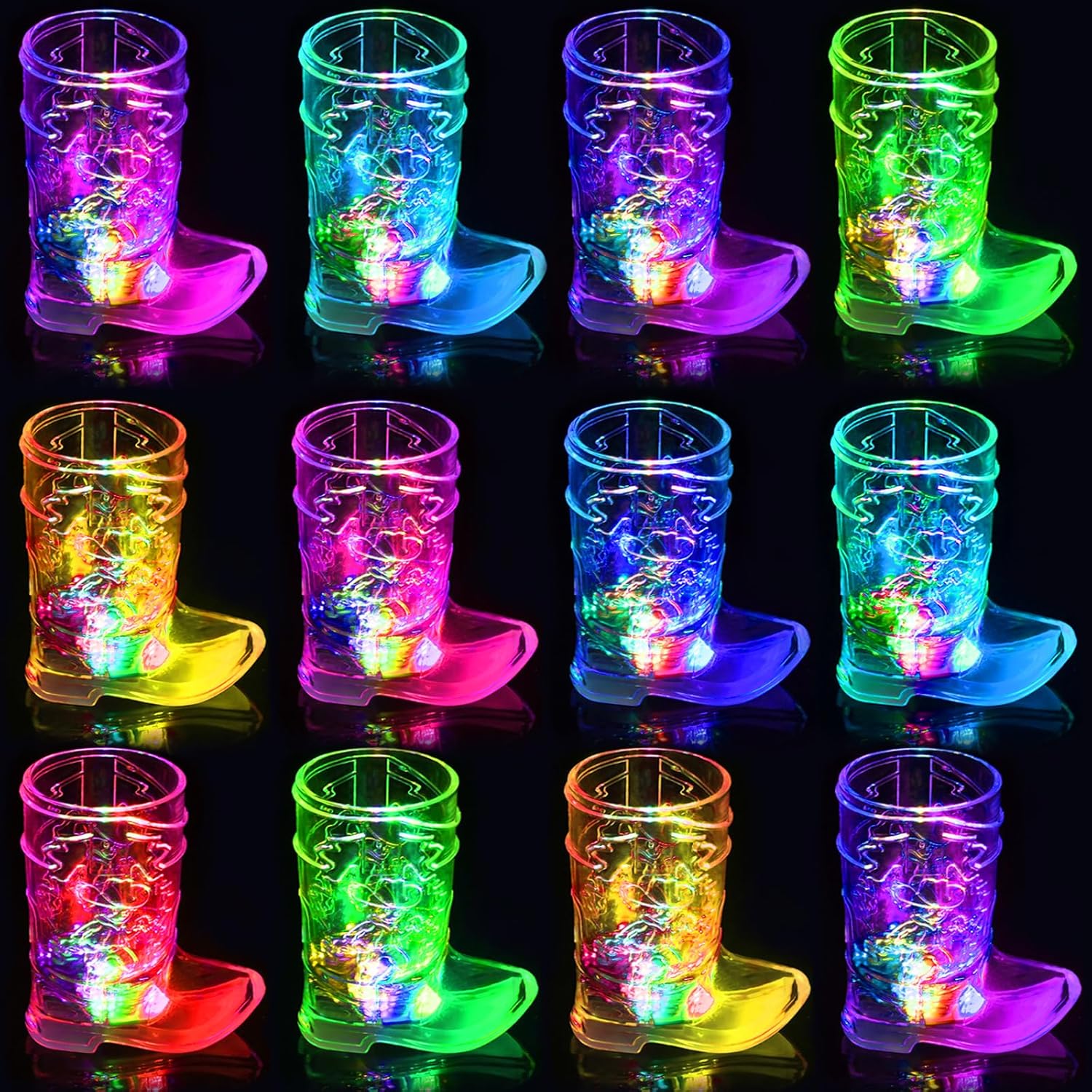 12 Pack Cowboy Boot Shot Glass Light Up Plastic Shot