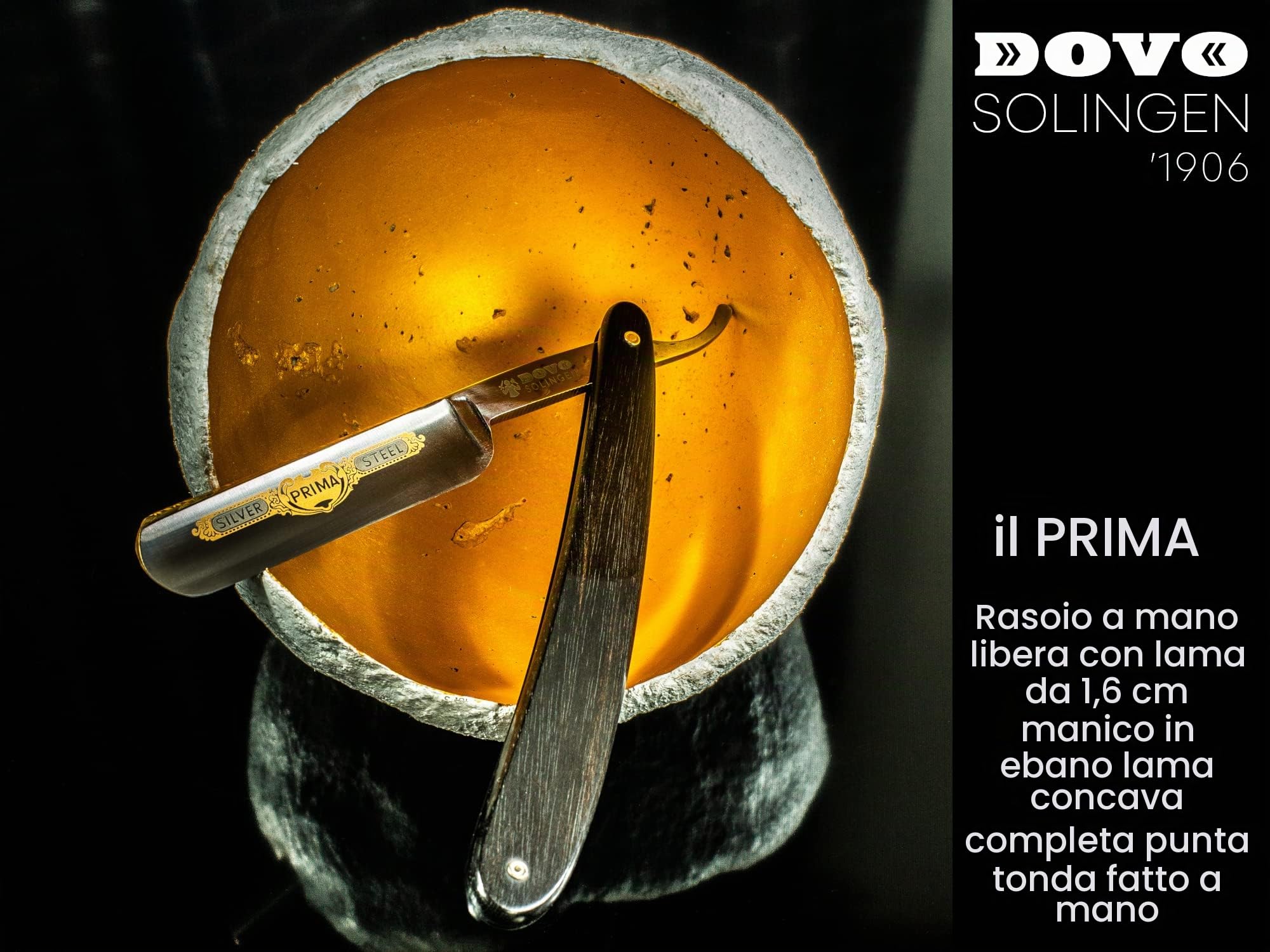 DOVO Rasoio a mano libera Prima Silver Steel - Rasoio dritto in acciaio al carbonio - 5/8 di pollice - testa rotonda - molatura completa - DOVO Solingen Rasoio barbiere