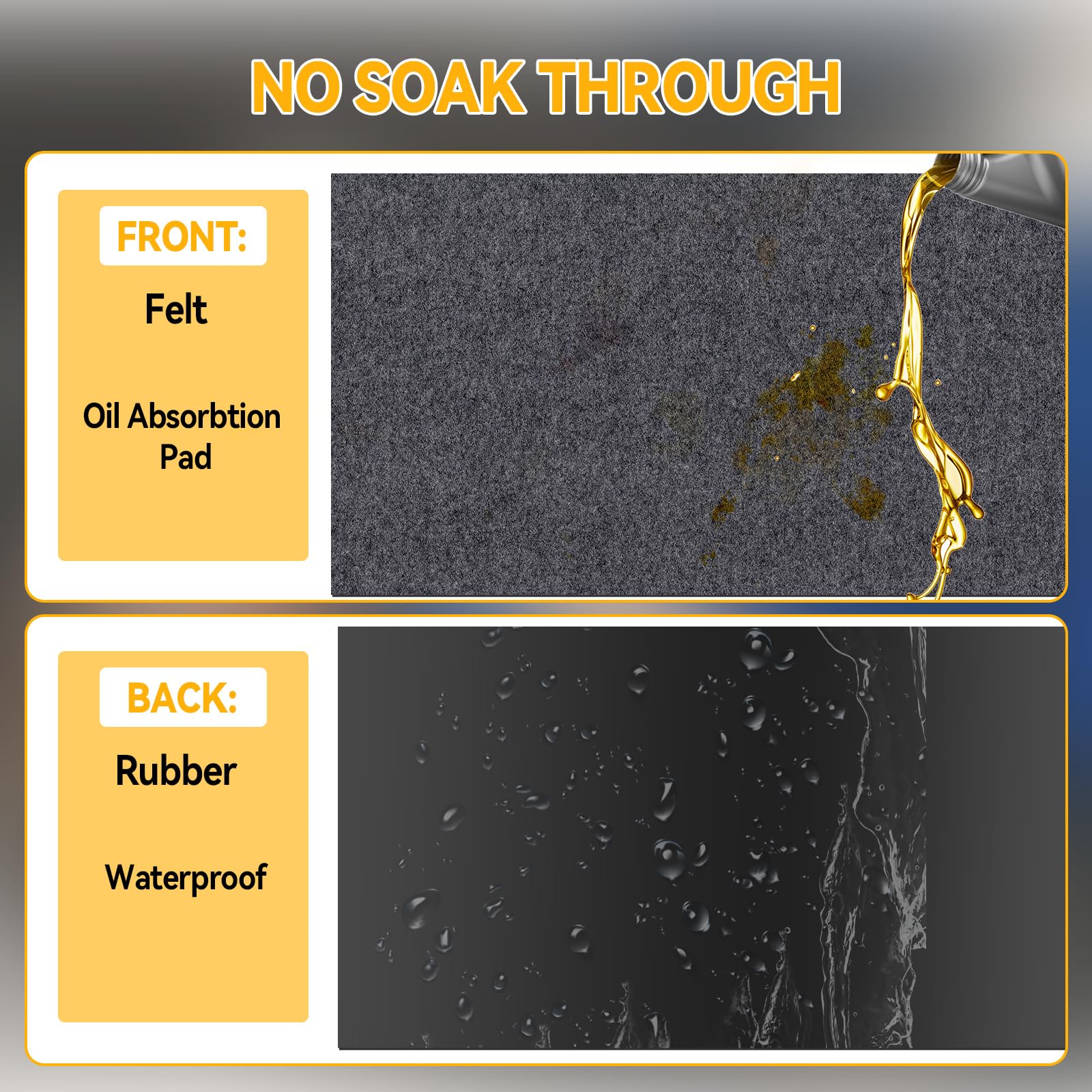 Alfombrilla de aceite para garaje, 2 piezas, almohadilla de recolección de derrames de aceite con respaldo de goma impermeable, alfombrilla absorbente debajo del automóvil que protege contra derrames