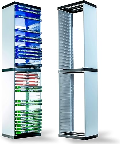 Vista 2 de Torre de almacenamiento de juegos PS5 Torre de almacenamiento universal para juegos Almacena 36 discos de juego o Blu-Ray Soporte