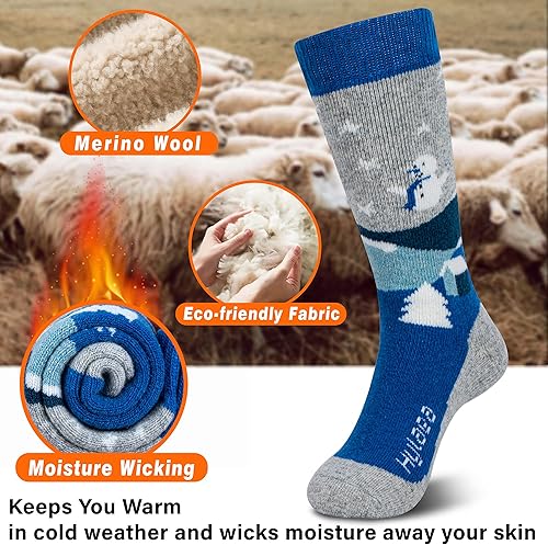 Miniatura 2 de Hylaea - Calcetines de lana merino para niños, calcetines térmicos cálidos hasta la rodilla, para esquí, patinaje, snowboard, para niños y niñas