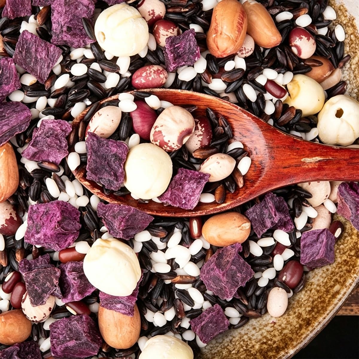 Patata Dolce Riso Nero Cereali Porridge Zuppa Colazione Miscela | Confezione 1250g Con Arachidi Fagioli Loto Per Cuociriso. Chicchi Pieni, Rapporto Acqua Da 1:7 A 1:10.