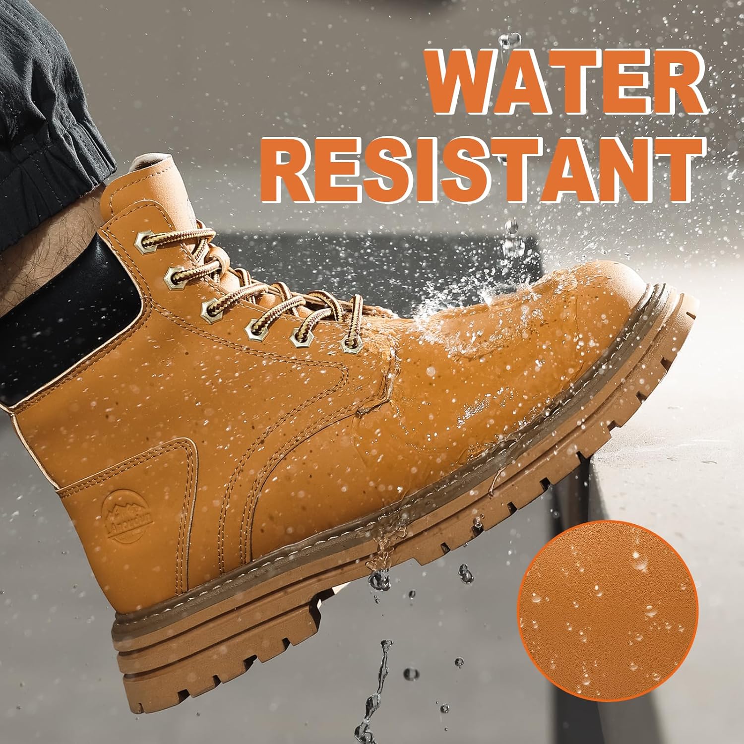 Work Boots Water-Resistant Steel Toe Boots for Men Comfortable Industrial Construction Boot Lightweight Work Utility Shoes Rubber Sole Indestructible Leather Safety Shoes Fashionable Footwear - Image 6