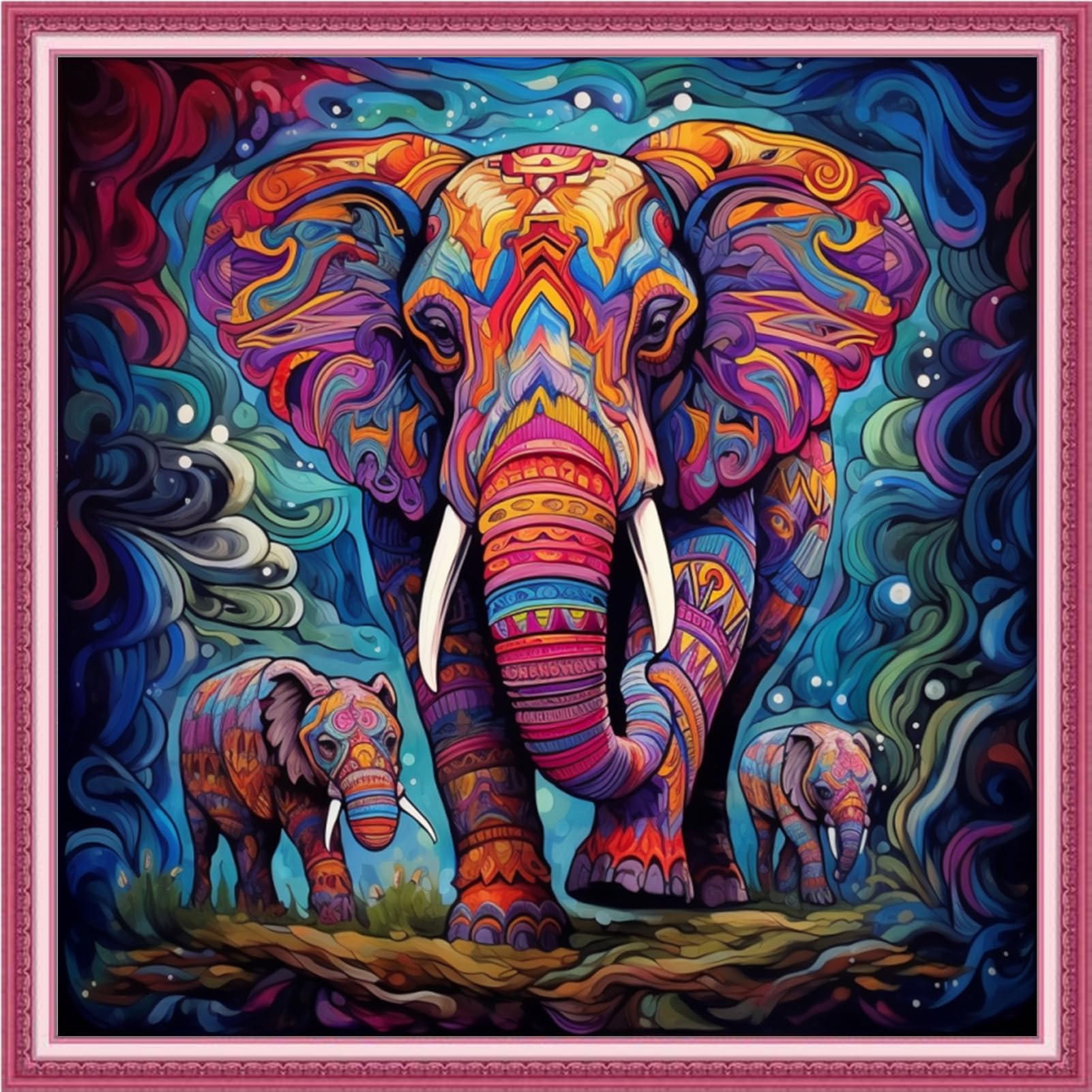 Joyhoor Cross Stitch Kits for Beginners Stamped Cross-Stitch Supplies Needlework preprint Embroidery Kits for Adults DIY Needlepoint Kits Embroidery Patterns 11CT-Colorful Elephant 18.x18 inch
