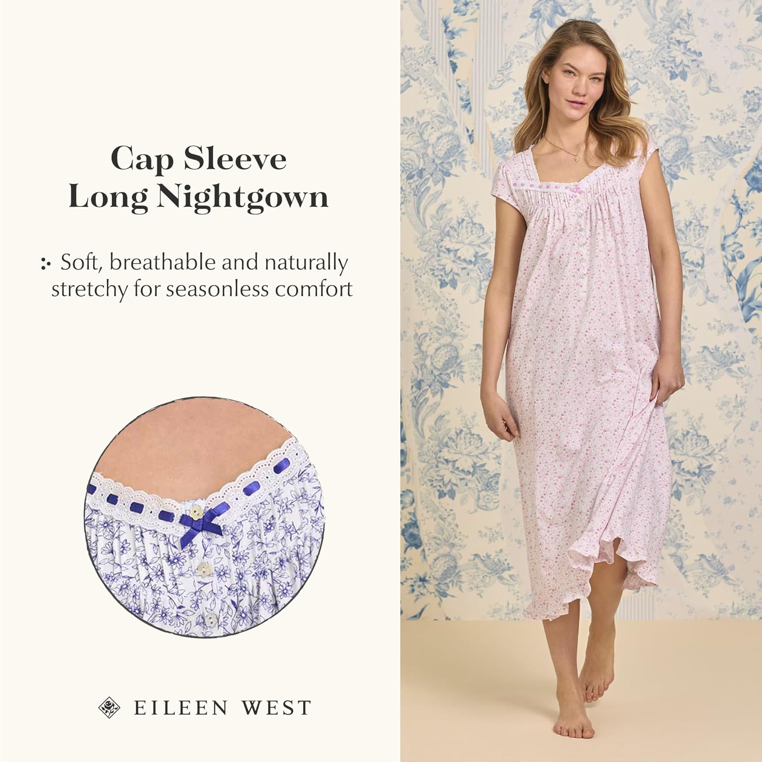 Eileen West Sleepwear & Loungewear for Women - Jersey Knit Collection - 100% Cotton Lightweight Stretchy Long Nightgown - Image 5