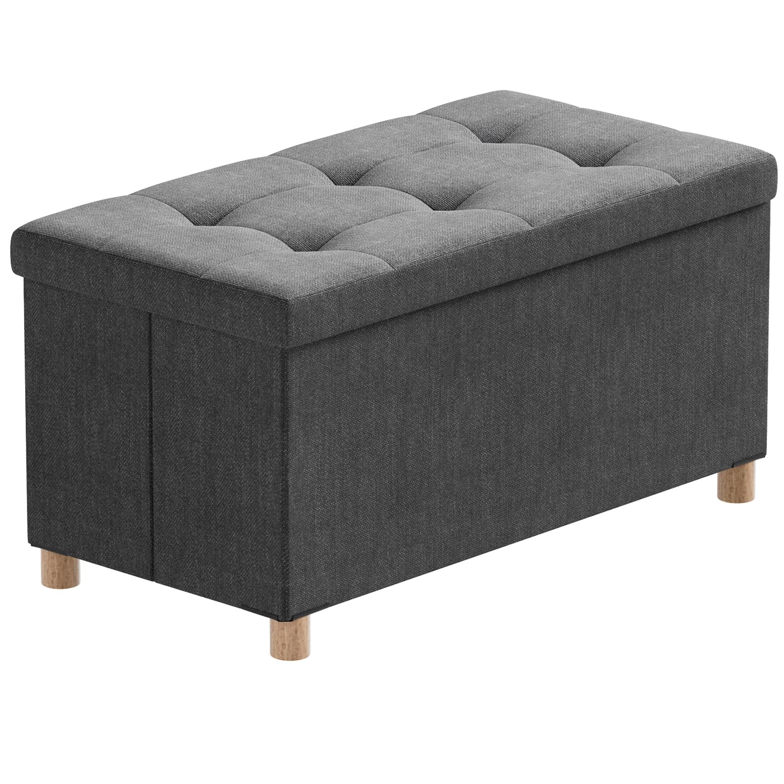 BRIAN & DANY Ottoman Storage Box with 4 Wood Legs, Linen Storage Ottoman for Living Room, Gray, 76 x 38 x 38 cm