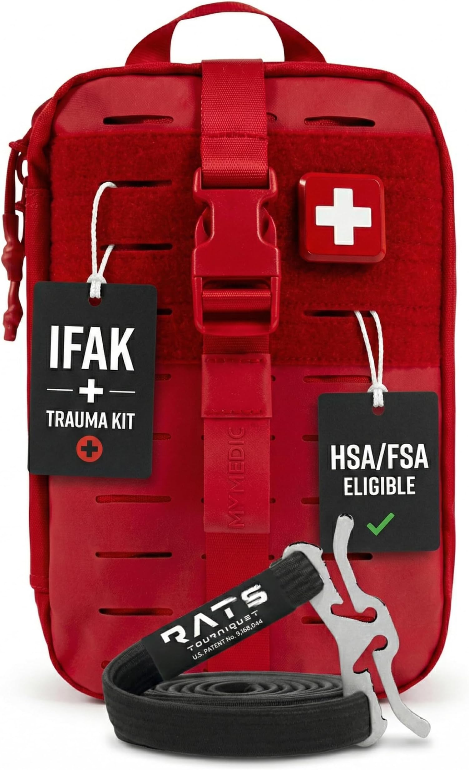 MyFAK PRO Ifak First Aid Kit - 140 Life Saving Trauma and Medical Items - HSA FSA Home Medical Kit for Camping or Car - Red